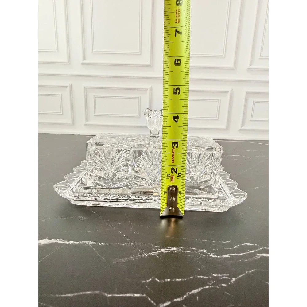 VTG Fifth Avenue Crystal Butter Dish with Underplate and Butterknife 3 Piece